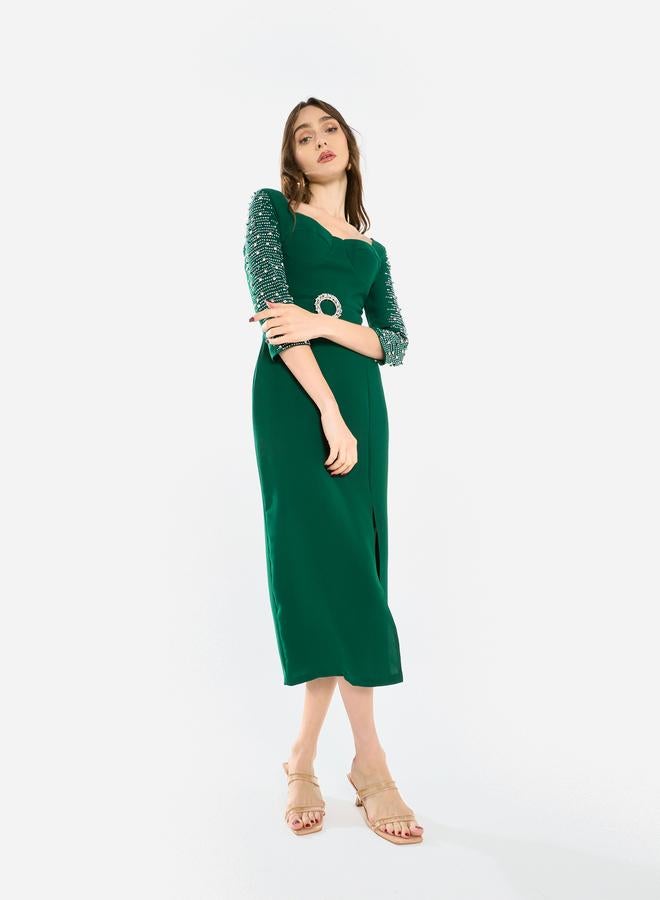 House of Moda Women Embellished Sleeve Midi Dress - Image 3